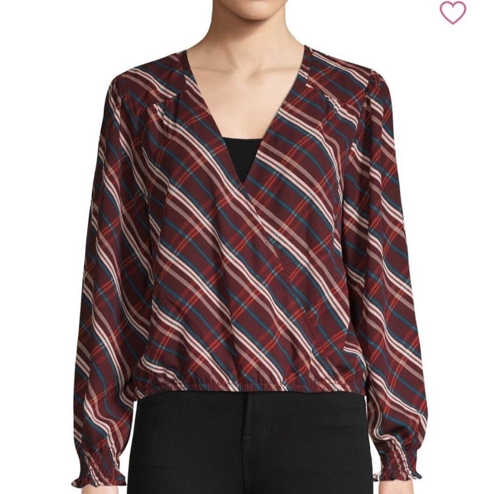 NWT Sanctuary Cori Wrapped Blouse in Wine Plaid Size XL